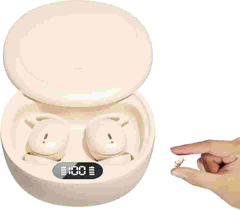 HJX Fones de ouvido M73 para dormir de lado, fones de ouvido invisíveis, mini fones de ouvido intra-auriculares ultraleves, tempo de reprodução 50H com estojo de carregamento, chamadas claras e