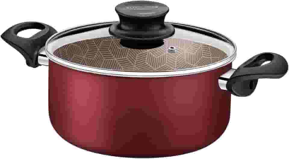 Caçarola Tramontina Paris em Alumínio com Revestimento Interno e Externo em Antiaderente Starflon Max Vermelho com Tampa de Vidro 20 cm 2,9 L