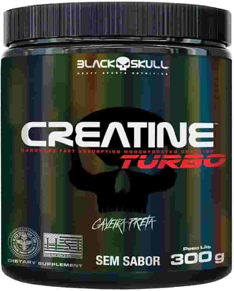 Creatine Turbo – sem sabor - Pote 300g - Black Skull - Suplementação para Treino, Performance, Ganho Muscular, Hipertrofia, Força e Resistência