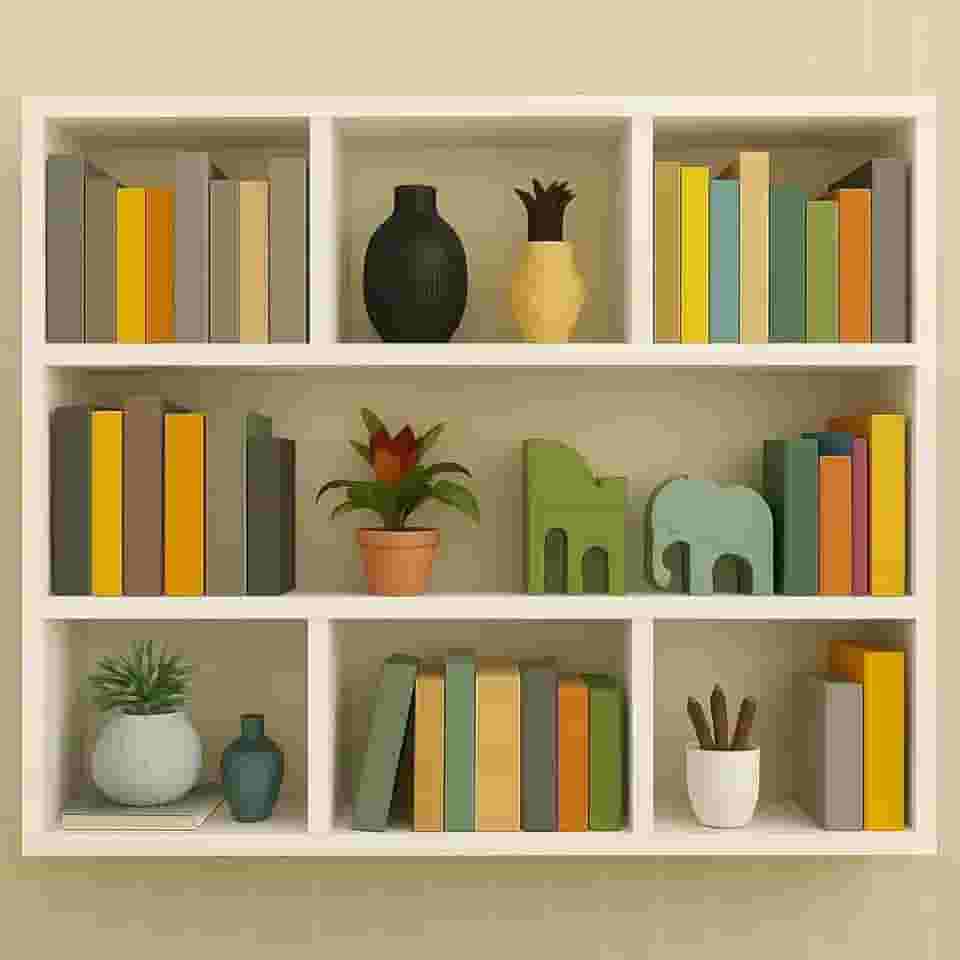Estante de Parede Decorativa 7 Compartimentos Branca para Sala de Estar 3 Prateleiras com Nichos para Livros e Decoração