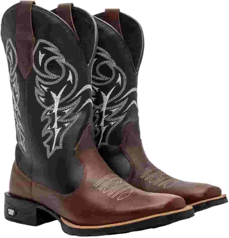 Bota Texana Masculina Couro Country Bico Quadrado Café Delegada