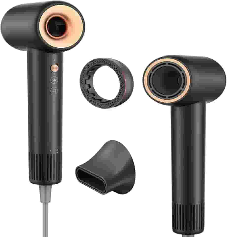 Secador de Cabelo Alta Velocidade de 1500W, Secador de Cabelo de 3 Velocidades de 3 Temperaturas com motor sem escovas de 110.000 RPM com Bico e Anel de essências, 127V (Preto)