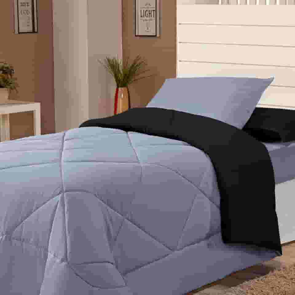 Edredom Avulso Solteiro Coberdrom Cobertor Margarida (Preto e Cinza)