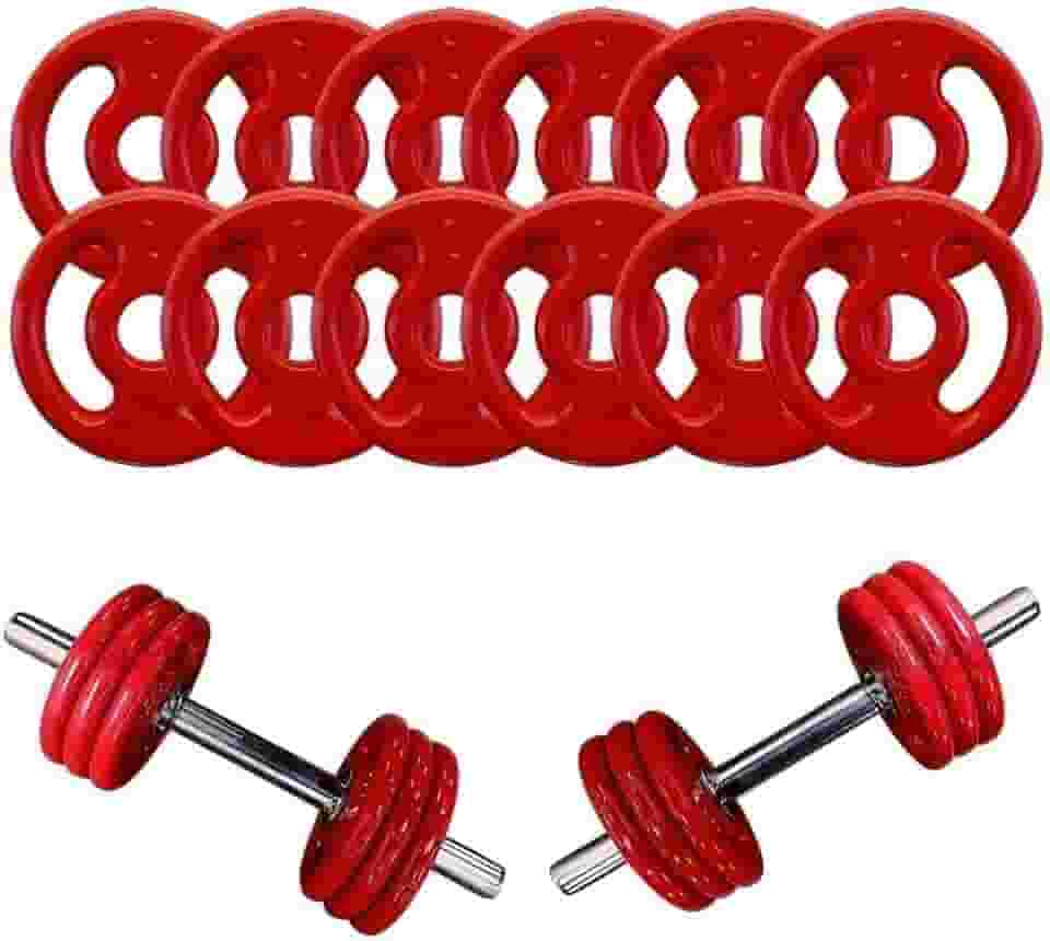 Kit Halteres de Anilhas Emborrachadas e Barras Fitness - 18 Peças