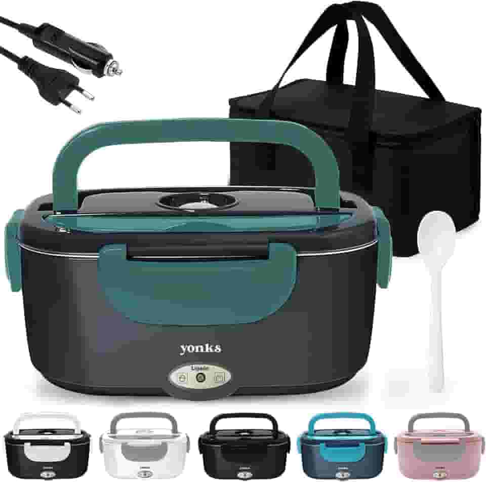 Marmita Elétrica Yonks 60W com Bolsa Térmica – Bivolt 110V/220V + Cabo Veicular 12V/24V – Marmita para Carro e Caminhão (Verde)