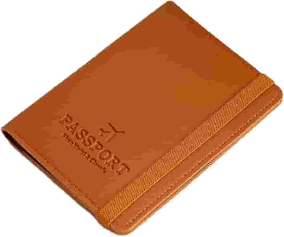 Capa para passaporte carteira de couro com bloqueio de RFID, acessórios de viagem para mulheres e homens, Marrom claro, Carteiras de porta-cartões