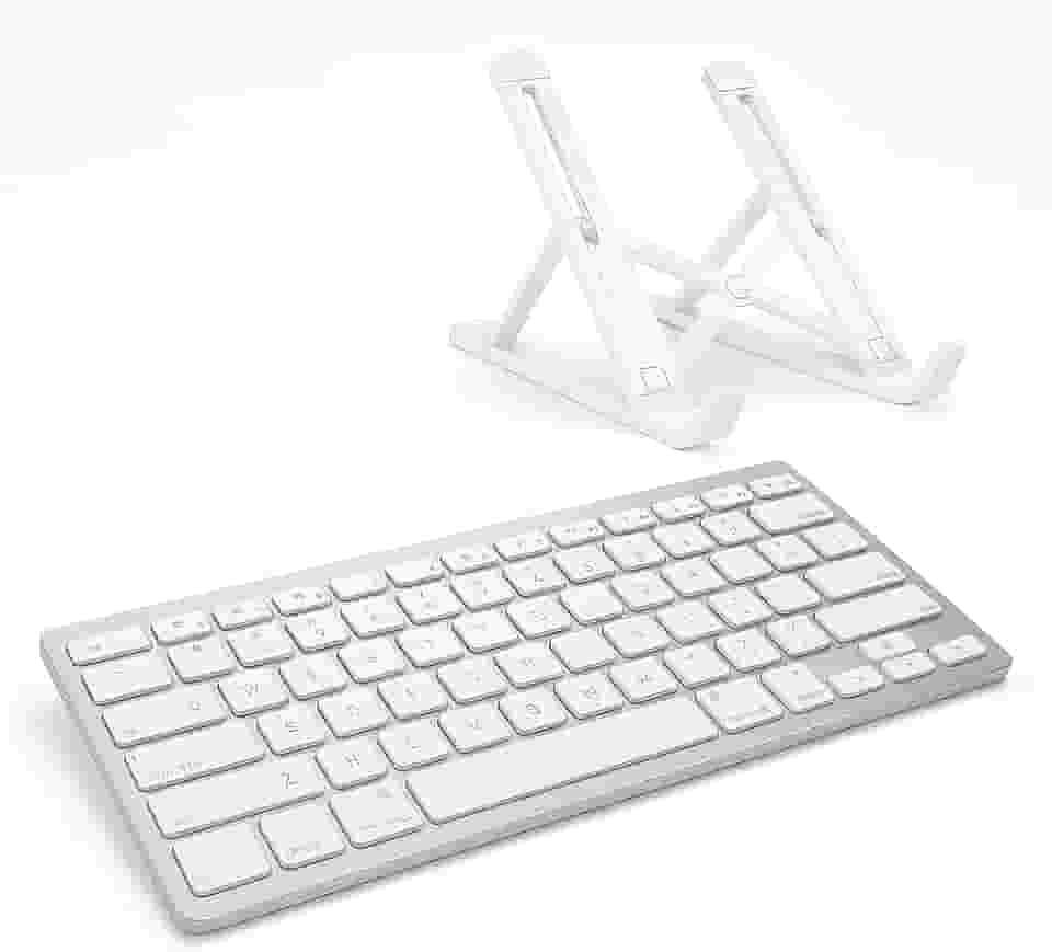Kit Teclado Bluetooth com Suporte para Notebook, Design Compacto e Portátil, Conexão Sem Fio, Cor Branca -