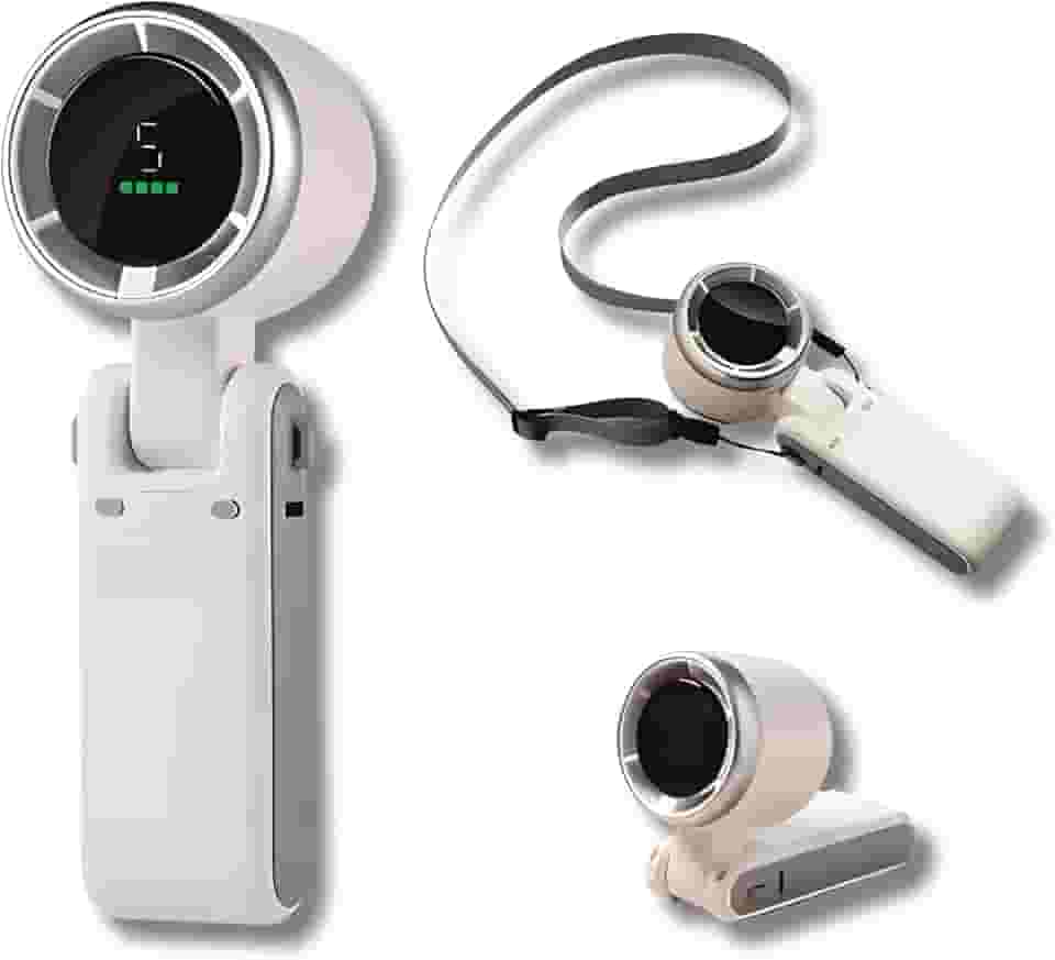 Ventilador Portátil Recarregável 7W, Mini Ventilador de Mão Dobrável com Tela Digital, 5 Velocidades, Bateria 3600mAh até 6h de Uso, Ultra Silencioso com Entrada Type-C – Ótimo para o Verão