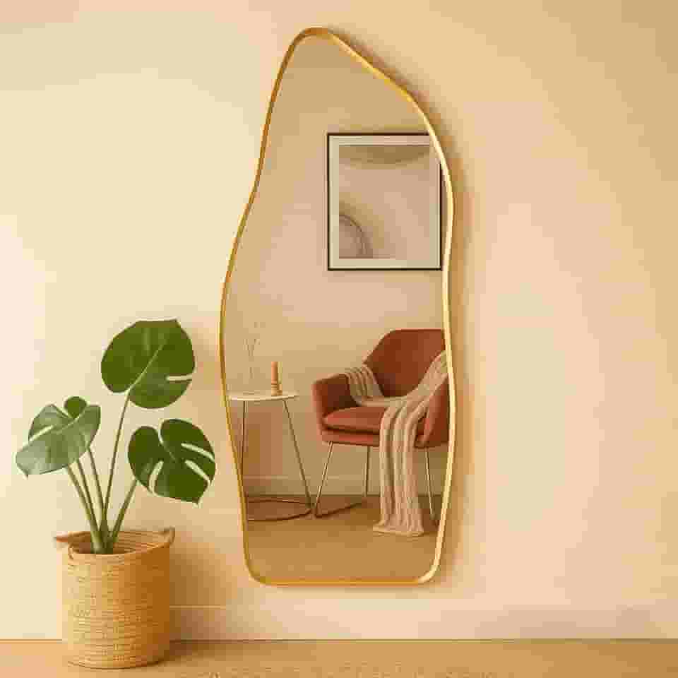 Espelho Orgânico Magnus 90x40cm Dourado – Para Banheiro, Quarto, Closet e Hall Estilo Contemporâneo