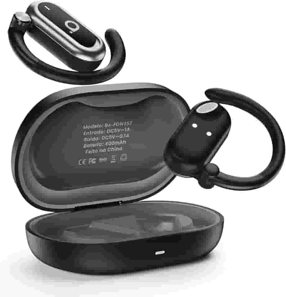 Basike Fone de Ouvido Bluetooth 5.4 OWS, Fone de Ouvido Sem Fio Esportivo HiFi Estéreo Som, IPX4 à Prova D'Água, Redução de Ruído ENC, 30h de Autonomia e Case Voz para Corrida e Exercícios (Preto)