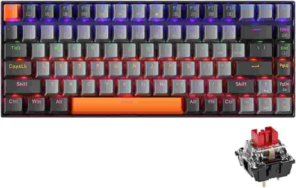 Machenike K500A Teclado mecânico para jogos de 84 teclas, teclado com fio 75% compacto, interruptor vermelho linear de troca quente, retroiluminação LED arco-íris, teclas PBT de disparo duplo, cinza