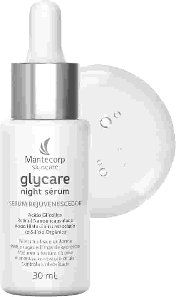 Sérum Rejuvenescedor Facial Glycare Night - 30ml - Ação Noturna com Retinol e Ácido Hialurônico - Auxilia na Firmeza da Pele - Textura Leve e Absorção Rápida - Mantecorp