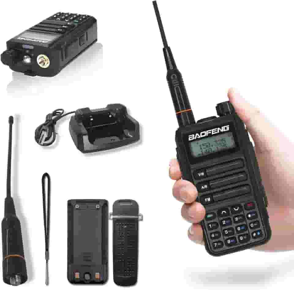 Radio Comunicador Walkie Talkie Longo Alcance Fone VHF/UHF Banda Dupla, com Fone de Ouvido, Lanterna e Rádio FM, 1 Peça, Uv-16