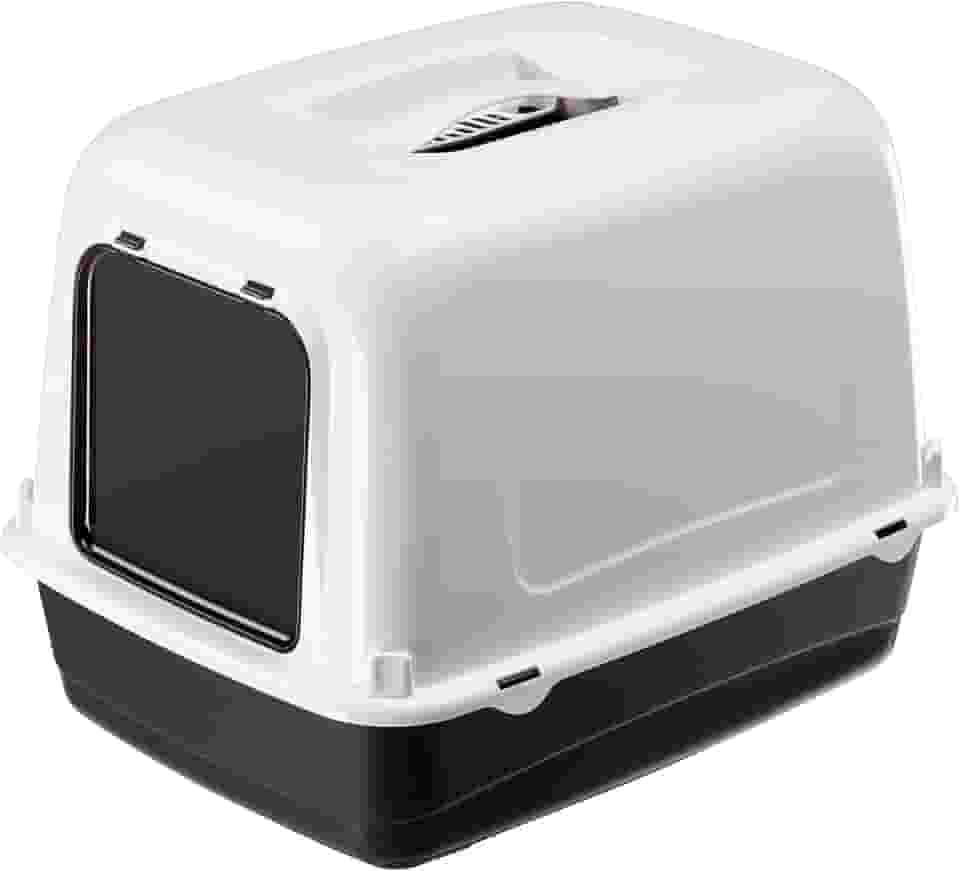 Ferplast CLEAR CAT 10, sanitário fechado para gatos com filtro de carbono antiodor, porta escurecida e alça, preto