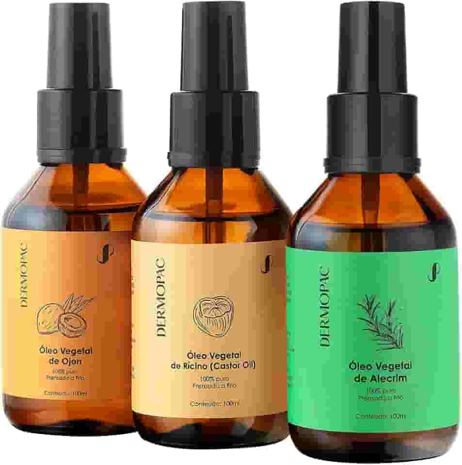 Kit 3 Óleos Vegetais Ojon, Óleo de Rícino e Alecrim, 100ml cada, Tratamento Capilar Nutritivo e Restaurador