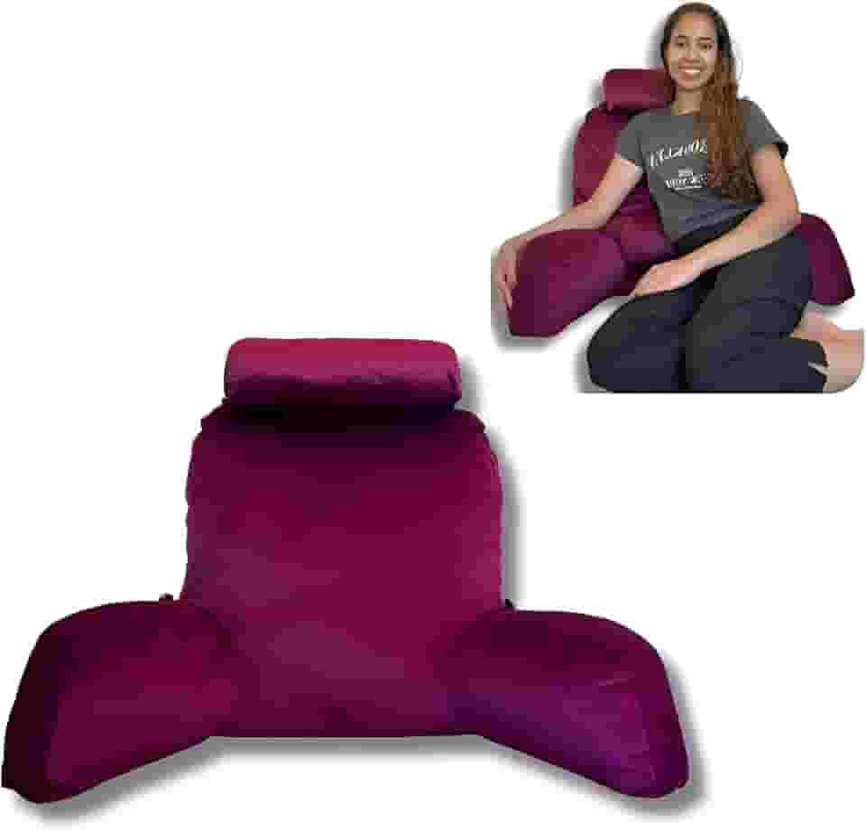 Almofada de Leitura com Apoio Lombar e Travesseiro para Pescoço – Suporte Ergonômico para Costas Braços em Cama ou Sofá – Ideal para Jovens, Adultos e Idosos – Tecido Suede (Vinho - Cód.:17, Grande)