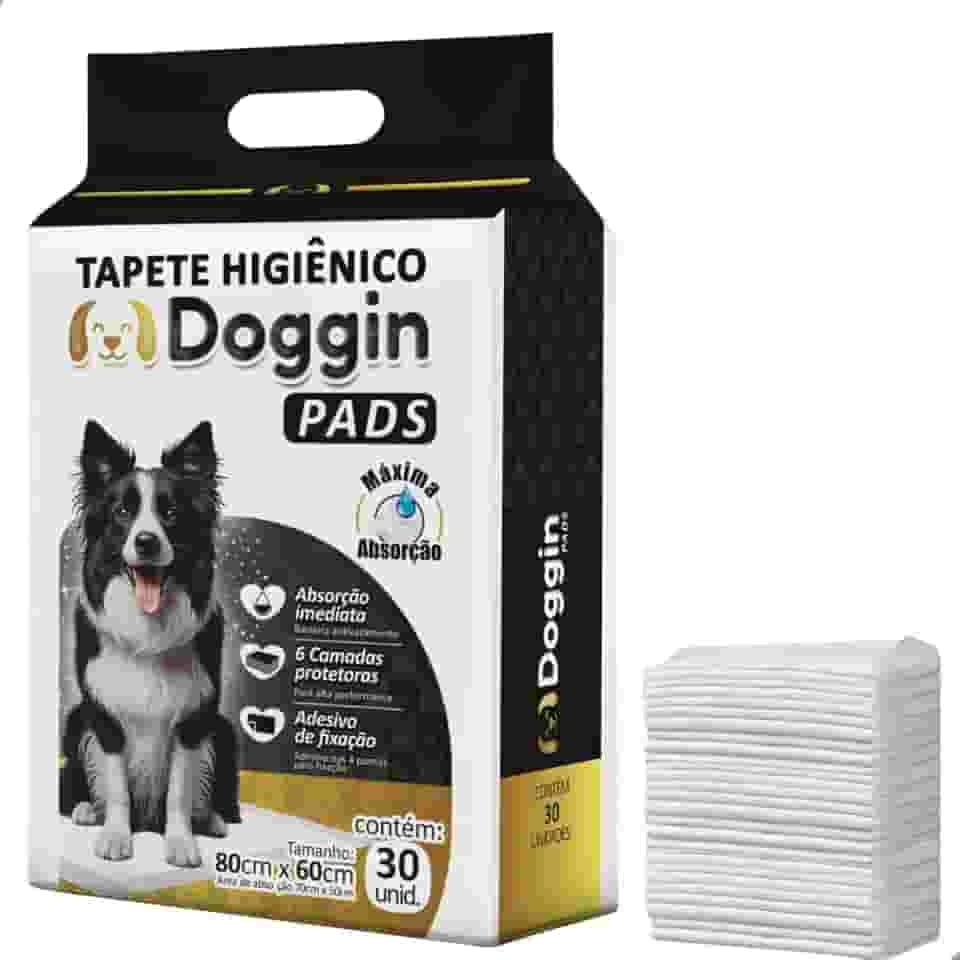 Tapete Higiênico 80cm x 60cm 30 Unidades para Cachorro Sanitário Super Absorvente Antivazamento Alta Absorção Descartável Premium Atrativo 6 Camadas Doggin