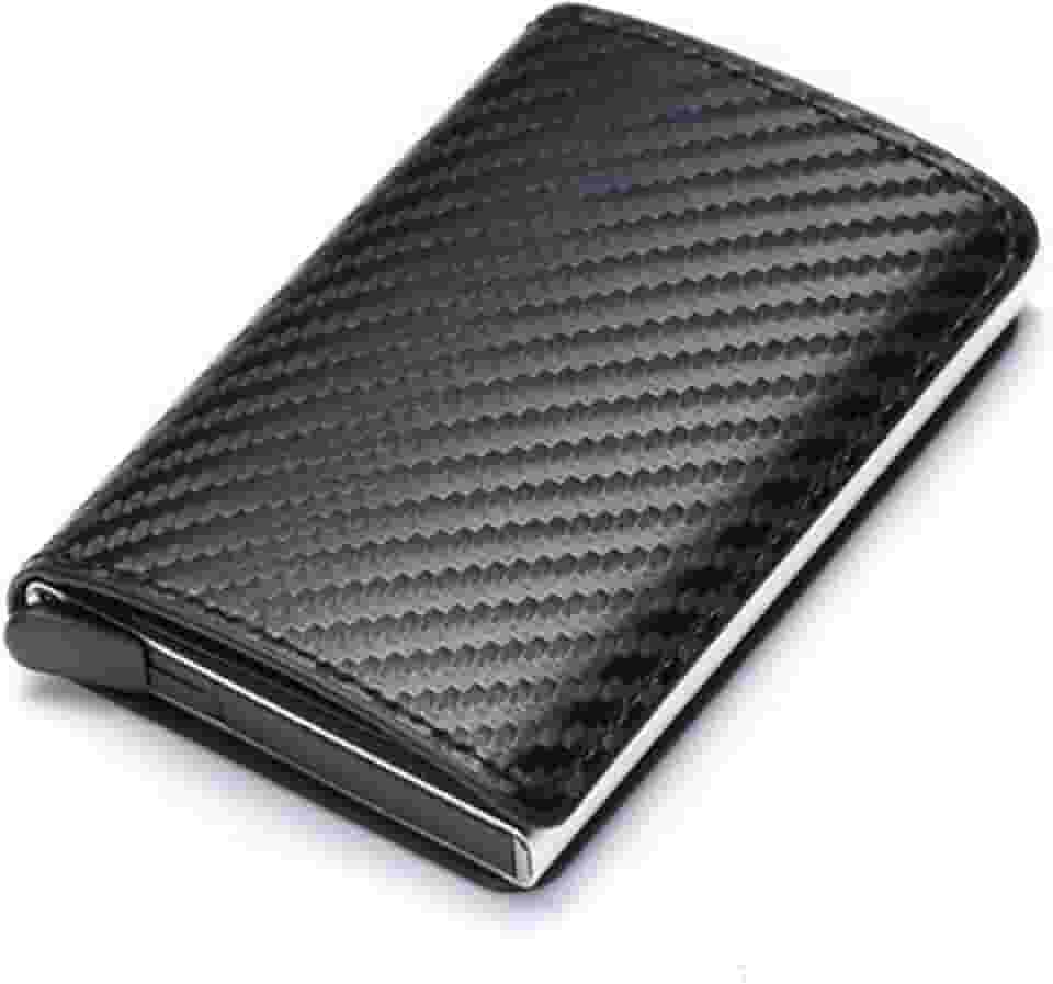 Carteira masculina com bloqueio de RFID, carteira de couro sintético de fibra de carbono com 8 compartimentos para cartão de crédito, linha moderna, fina, duas dobras para dinheiro