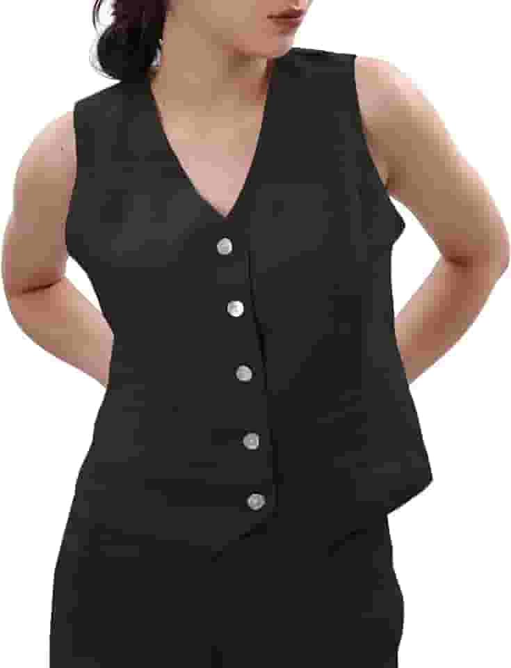 Colete feminino 100% linho, sem mangas, com botões, amarrado nas costas