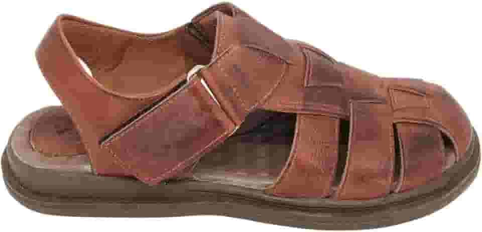 Sandália Masculina de Couro com Palmilha Anatômica Ortopédica Confortável Anti Stress Rajoan