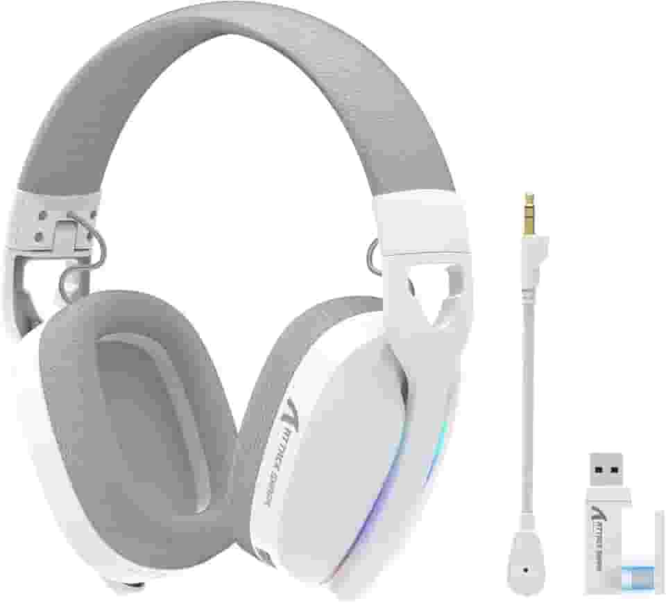 ATTACK SHARK L90 Fone de ouvido sem fio ultraleve para jogos,BT,2.4G,3.5 mm com fio,RGB dobrável, som surround 7.1,protetores auriculares com microfone removível com cancelamento de ruído(Branco)