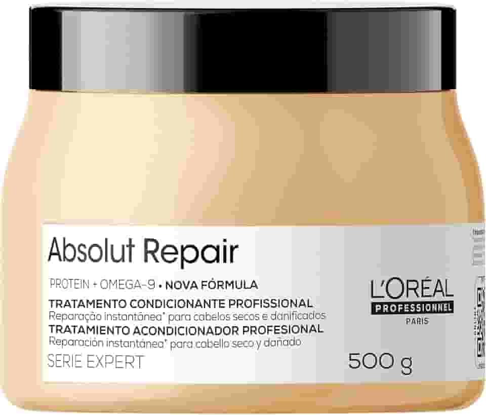 L'Oréal Professionnel Máscara Capilar Absolut Repair, Tratamento Capilar Proteico Para Nutrição Profunda, Hidrata, Repara Danos e Acrescenta Brilho, Para Cabelos Secos e Danificados, 500g
