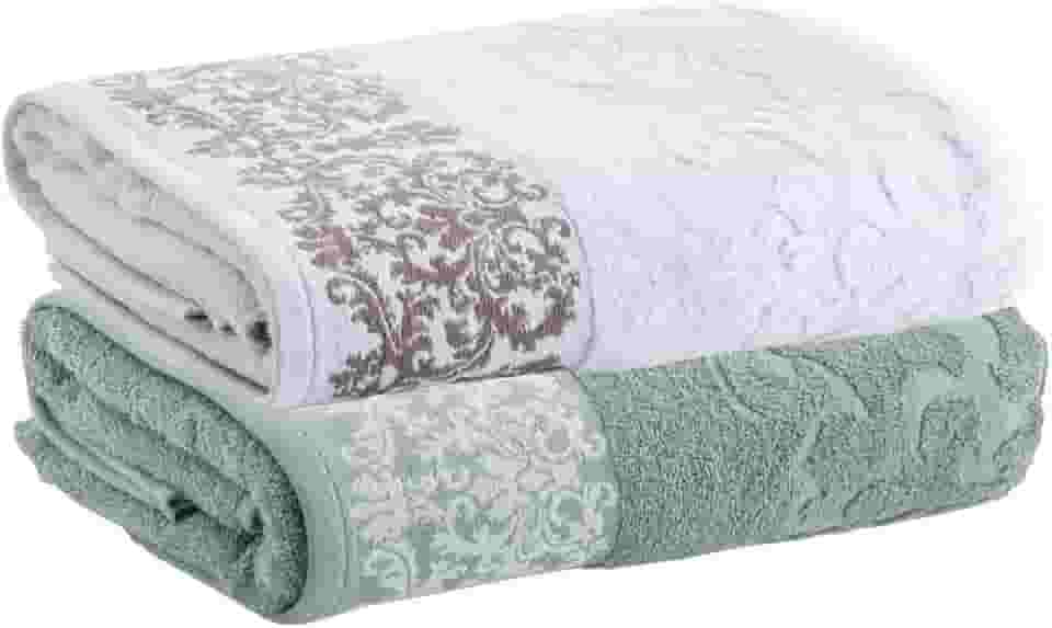 Kit Jogo Toalhas Banho, 2 Pe�as, Medalh�o, Corttex, Algod�o, Jacquard, Alta Absor��o, 450g/m� - Altihaus (Branco/Verde)