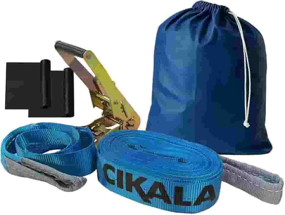 Slackline Azul 15 M Catraca + Alças + Protetores + Bolsa