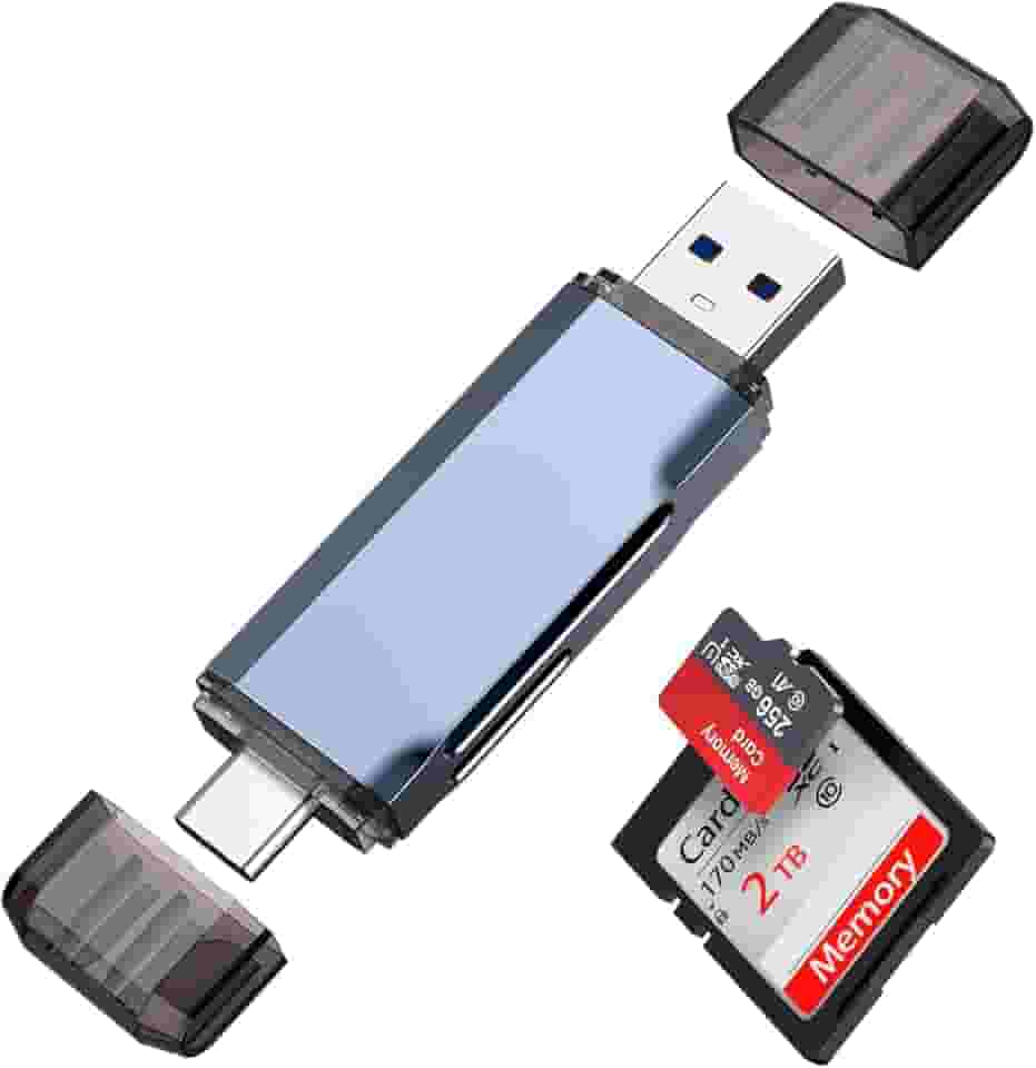 Leitor de Cartão SD USB 2.0 e USB-C, Adaptador Compatível com iPhone 15 16/Pro/Pro Max, MacBook, OTG, SDHC SDXC MicroSD UHS-I