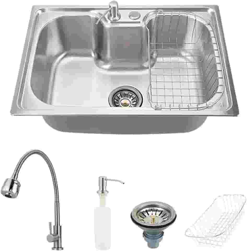 Pingoo.Casa, Kit Cuba para Cozinha com Acessórios, Gourmet, Aço Inox, Carajás e Torneira, Aço inox 304, Jaguaribe, Prata