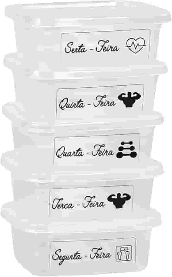 Kit 5 Potes Marmitas Fitness 500ml – BPA Free, Freezer e Micro-ondas, com Tampa Vedante, Ideal para Marmitas e Organização Semanal
