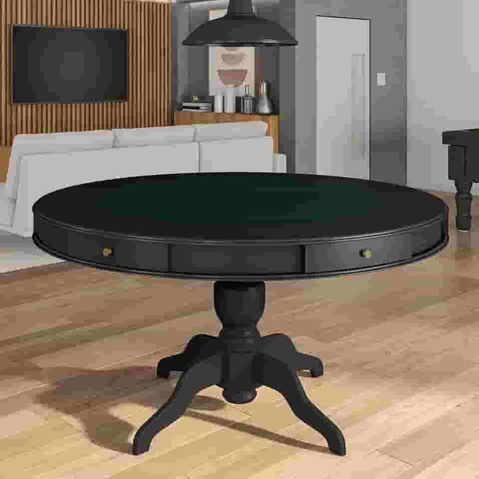 Mesa de Jogos Carteado 6 Lugares Bellagio com Gavetas e Tampo Reversível com Tecido Preto/Verde G42 - Gran Belo