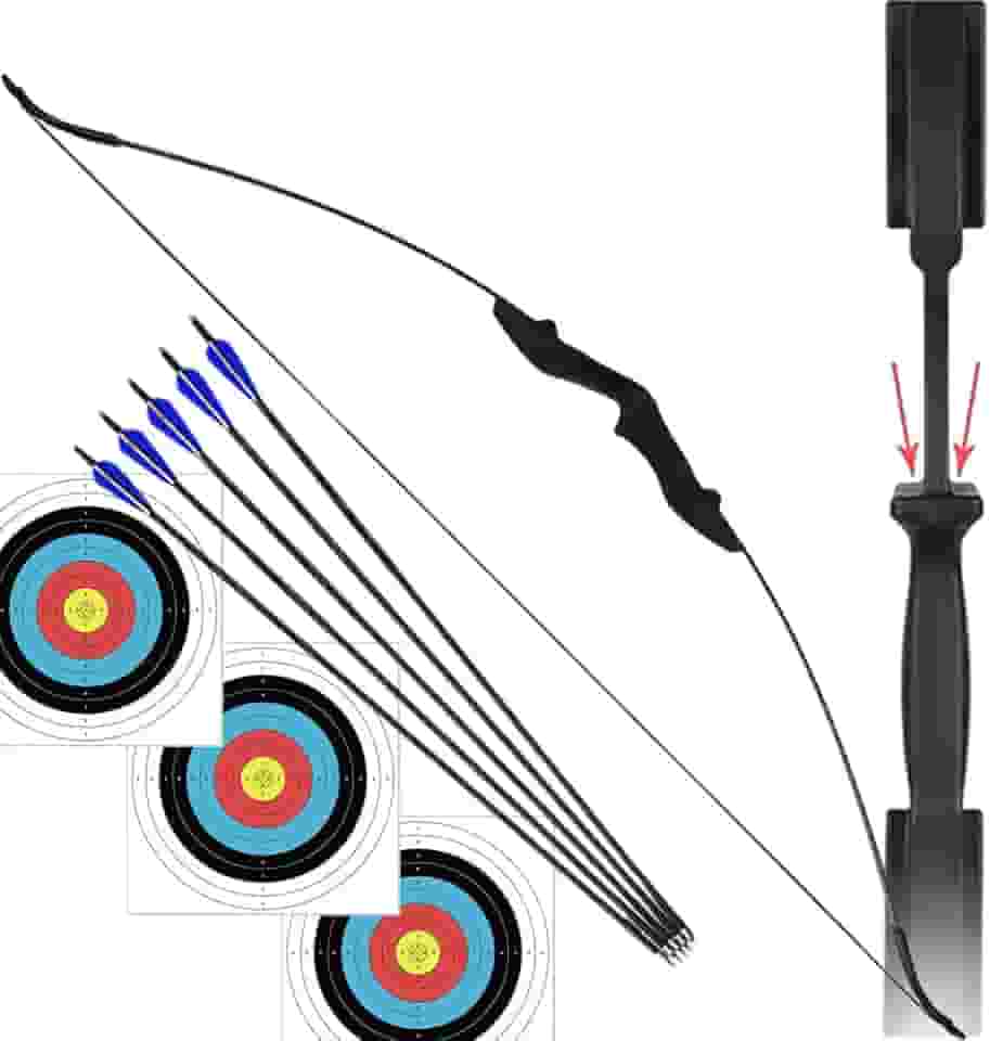 Kit Arco e Flecha Profissional Recurvo Empunhadura Ambidestro de Nylon Força de 40lbs + 5 Flechas com Ponta de Alumínio Para Tiro ao Alvo Treino Campeonato Treinamento Iniciante