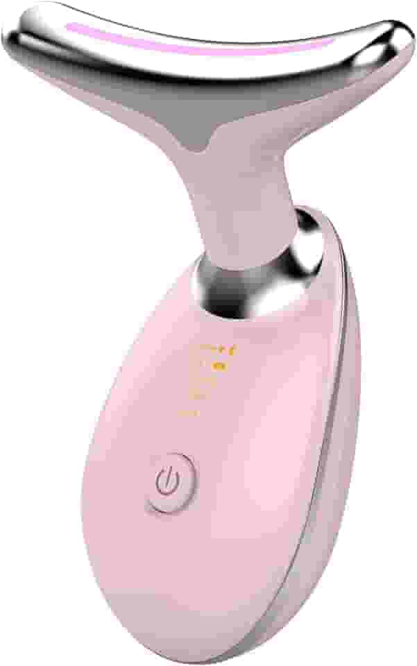 Massageador Facial LED 7 Cores - Modos, Aparelho Anti-Rugas para Rosto e Pescoço, Tratamento Estético Vibratório com Luz LED Para Elevação da Pele Lifting Bivolt Recarregável (Rosa)