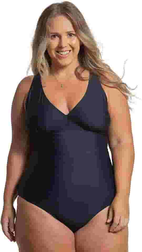 Maiô Plus Size Body De Senhora Modelador Com Cava Baixa Orla Da Praia