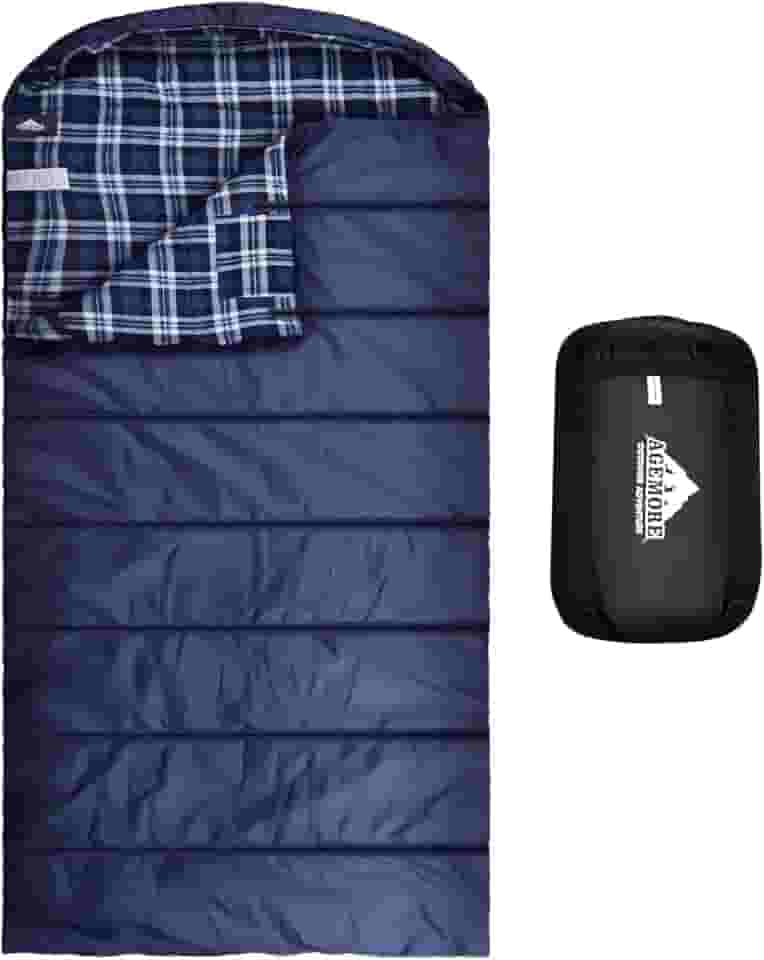 AGEMORE Saco de dormir de flanela de algodão para adultos, saco de dormir leve de algodão XXL para acampamento, mochila ou caminhada, resistente à água, saco de dormir de 3 a 4 estações para clima