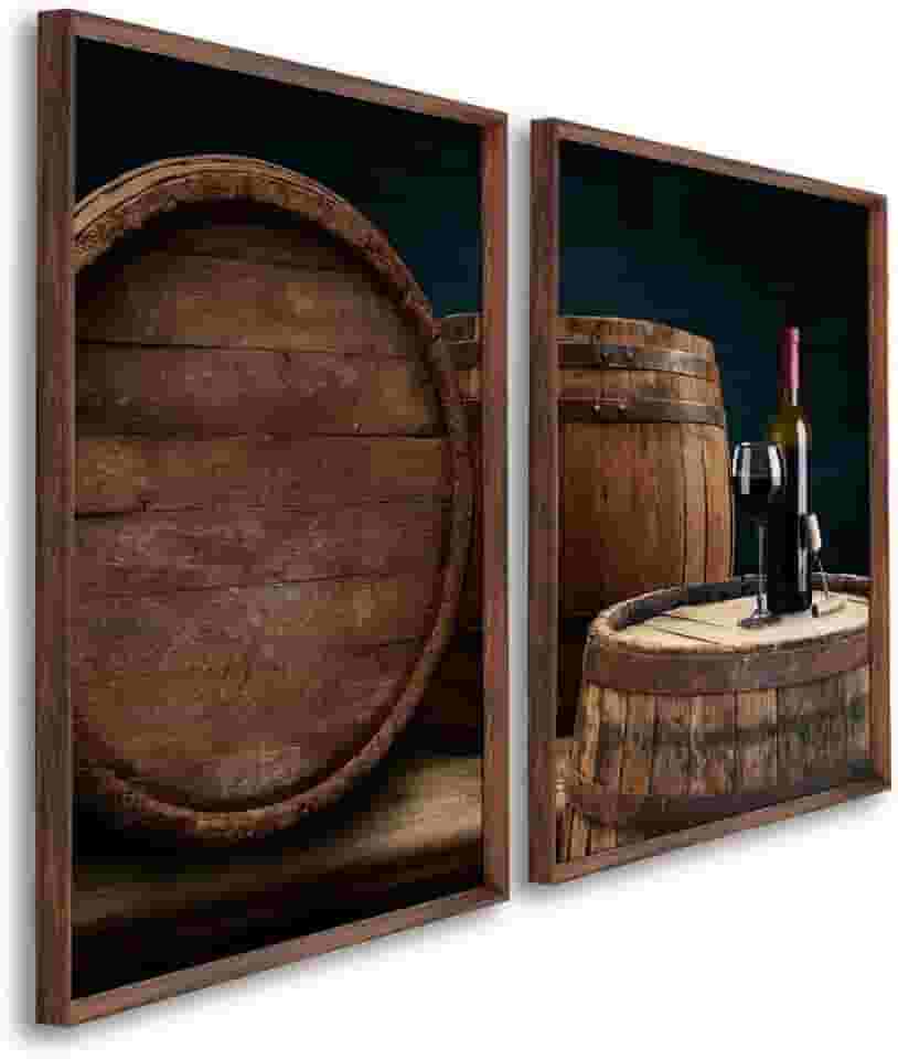 Quadros Decorativos Barril de Carvalho Vinho Tinto Elegância e Sofisticação para Sala, Cozinha e Áreas Gourmet (Tabaco, 60x90, C/Vidro)