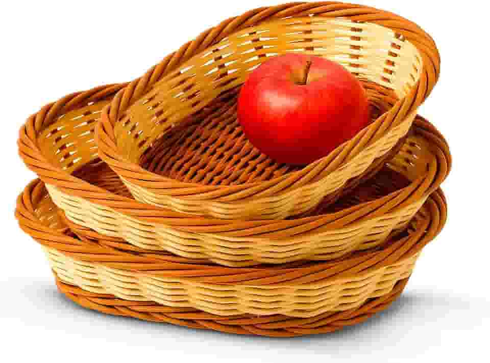 Kit 3 Cestos Organizadores Oval Rattan bandeja multiuso servir vime pão