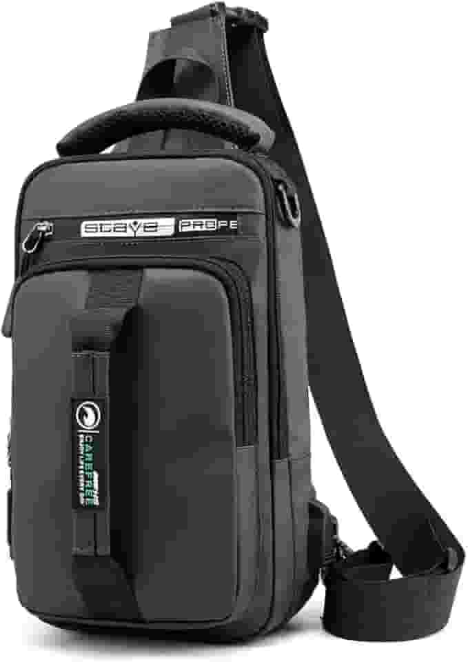 Mochila Transversal Masculina Com Porta USB, Bolsa Tiracolo Impermeável, Alça Ajustável