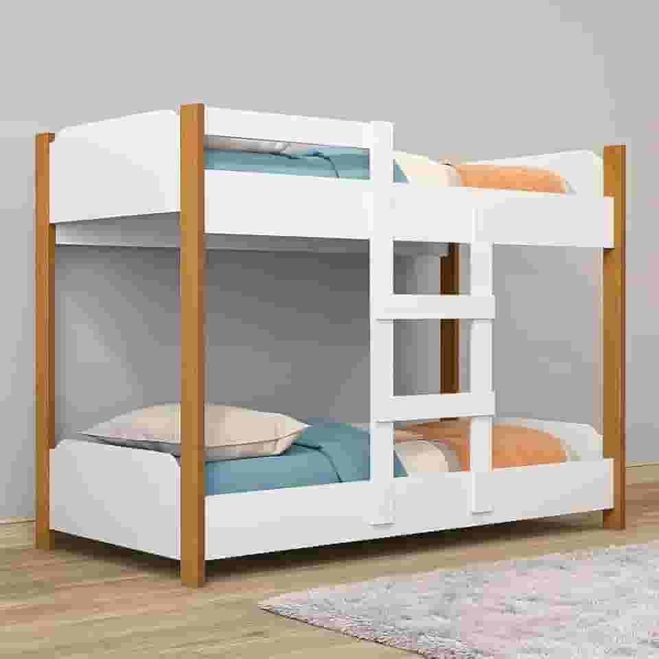 Beliche Infantil 100% MDF com Minicama na Parte Inferior Possui Escada de Acesso Grade de Proteção Reforçada e Design Compacto para Otimizar Espaços com Conforto (Branco/Nature)