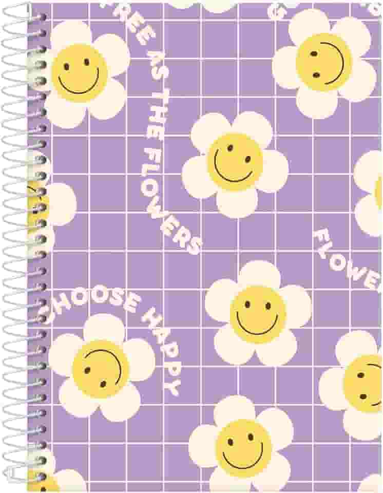 Caderno Colegial Feminino Retrô Good Vibes Lilás 10 Mat