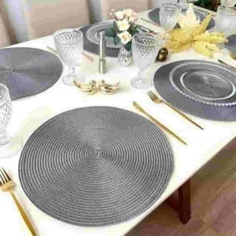 Kit 6 Peças Jogo Americano Redondo - Sousplat Redondo para Mesa Posta - Jogo Americano Elegante para Jantar, Almoço e Café - UpShop (Cinza Escuro)