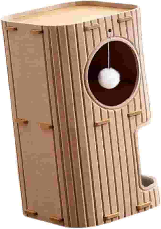 Generic Casa para gatos, arranhador para gatinhos com bola pendurada, brinquedo para animais de estimação, cama para vários gatos brincando, Marrom Claro, 2 Níveis