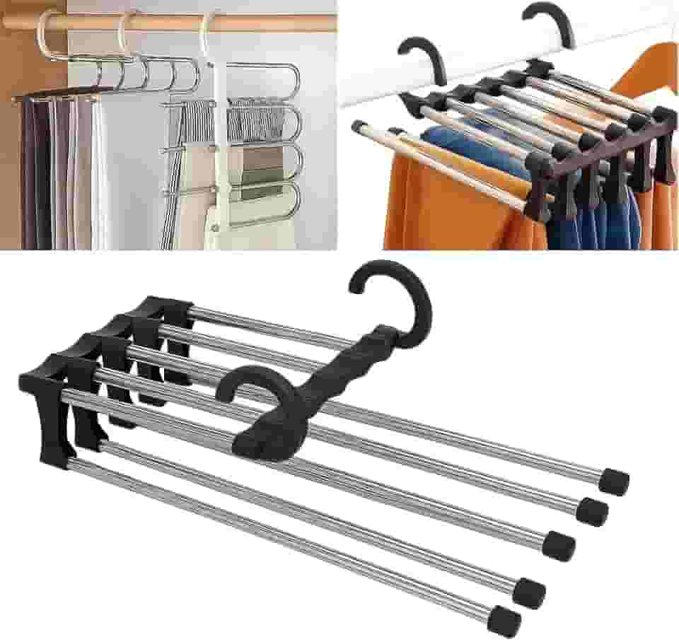 Cabide Multifuncional Para Calças Aço Inox 5 Divisórias Retrátil REFORÇADO