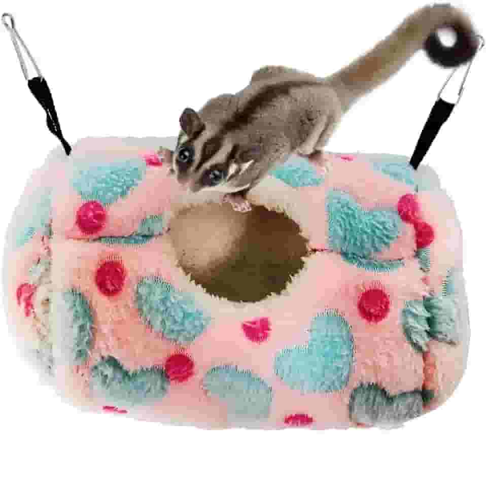 Litewoo Bolsa de dormir Sugar Glider para animais pequenos, cama suspensa, ninho de algodão quente para rato, hamster, gerbil, planador de açúcar, chinchila, esquilo, porquinho-da-índia (rosa)