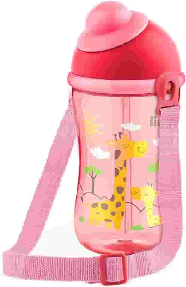 Lillo Copo Cantil Decorado Com Canudo Silicone - Rosa 390 Ml