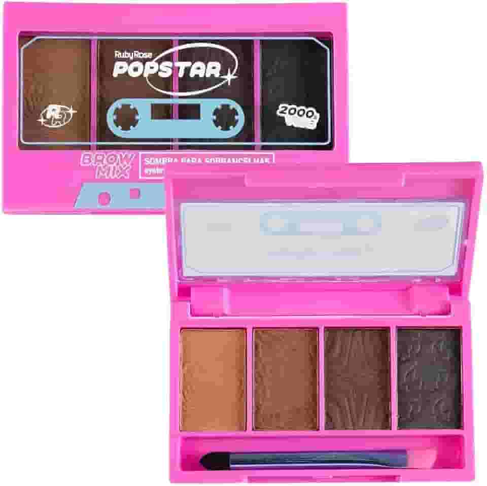Sombra Para Sobrancelhas Ruby Rose Brow Mix Popstar – Define, Preenche e Realça Com Textura Suave e Duradoura 4 Tons Com Pincel Aplicador