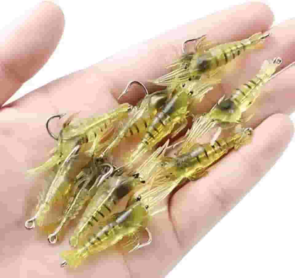 Kit 10 Isca Artificial Camarão Silicone Aromatizada Anzol Pesca