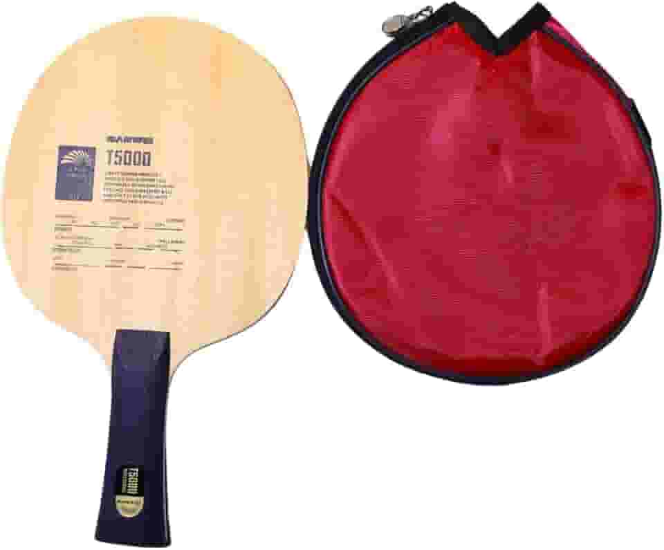Raquete T5000, 5 Folhas de Madeira e 2 de Carbono, com Capa Protetora Vermelha Tênis de Mesa