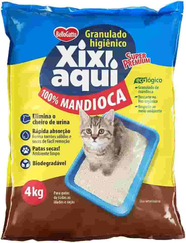 Areia Xixi Aqui, Granulado Higiênico de Mandioca para Gatos, 4kg